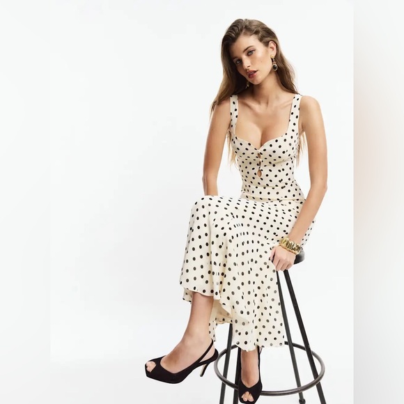 Reformation Laine Dress White Polka Dot - Size 0 NEW - Picture 6 of 6